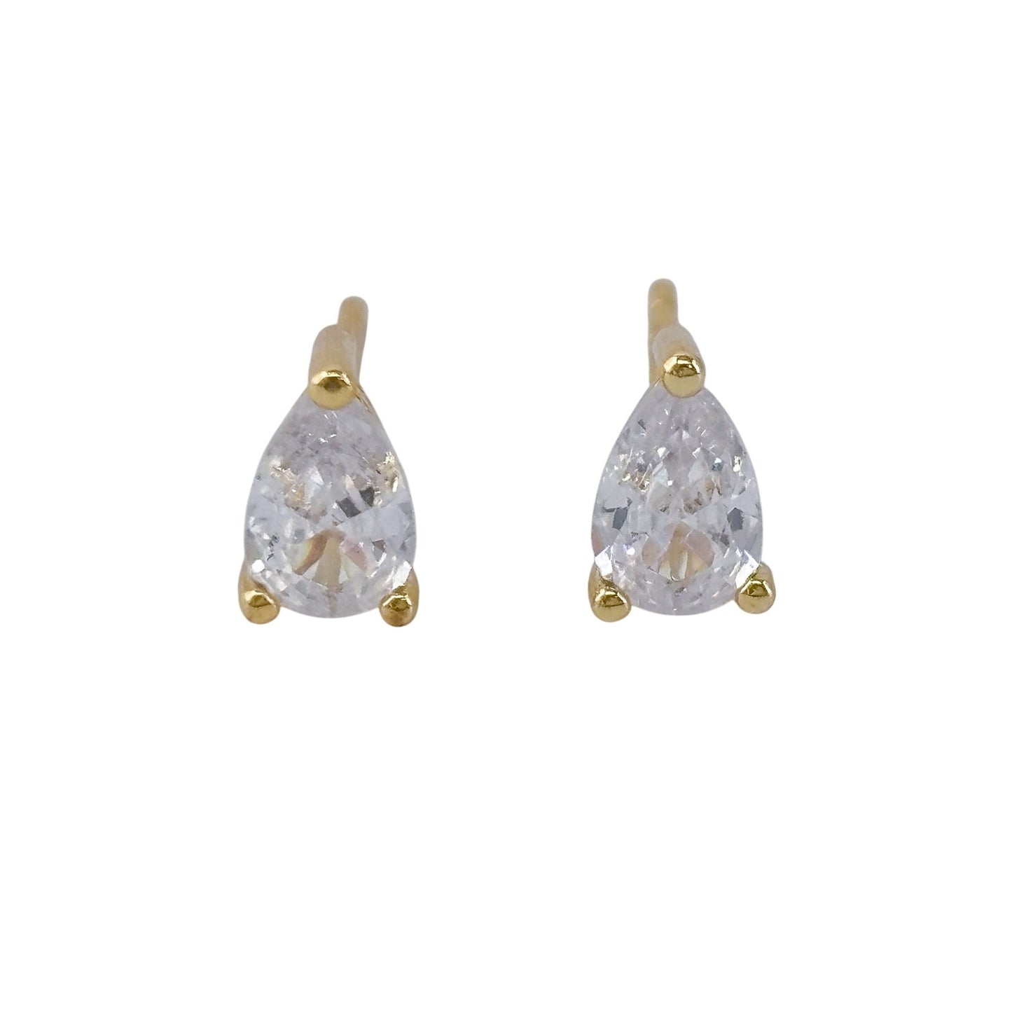 Estate Gold-Tone Sterling Silver 925 Cubic Zirconia Teardrop Earrings