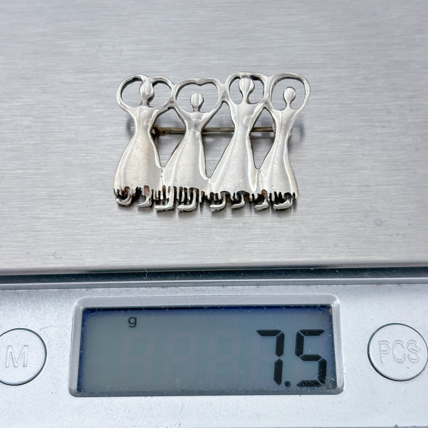 Vintage Sterling Silver 925 Greek Ritual Dancing Figures Brooch