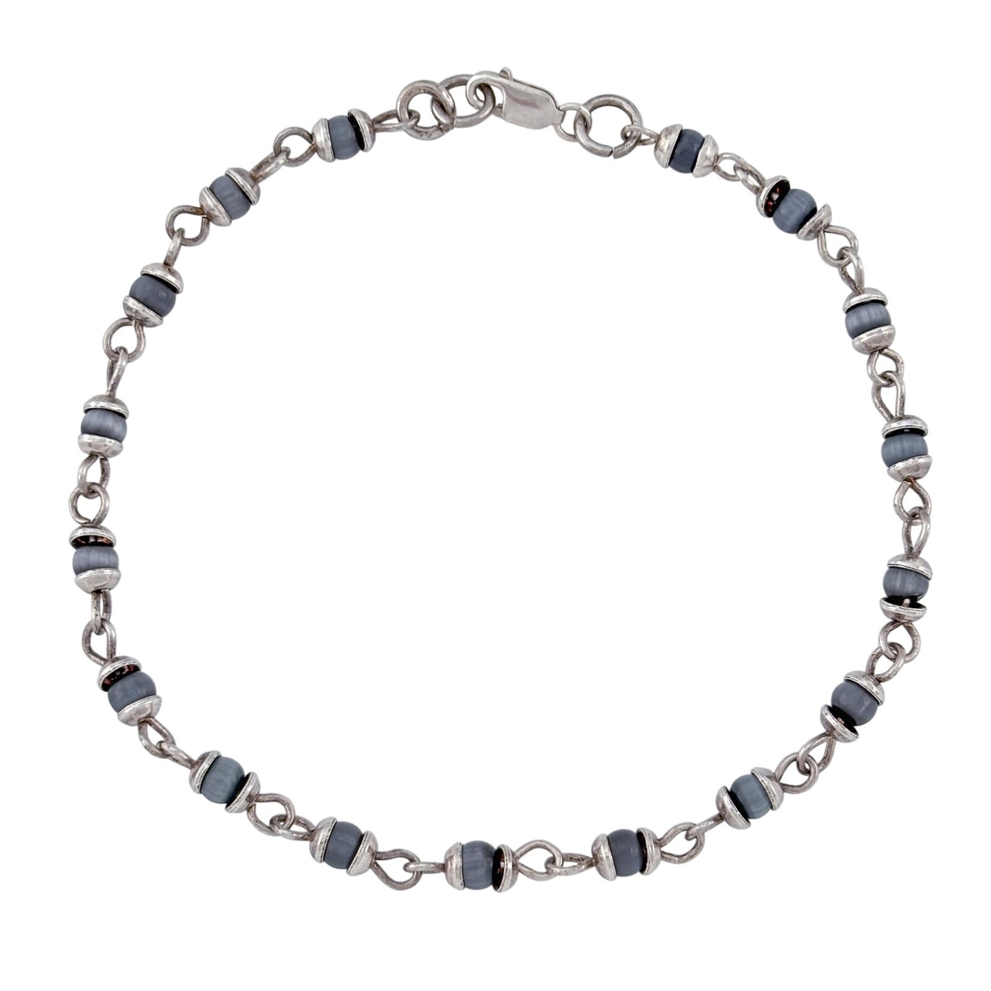 Vintage Sterling Silver 925 Cat's Eye Chain Anklet 9.25"