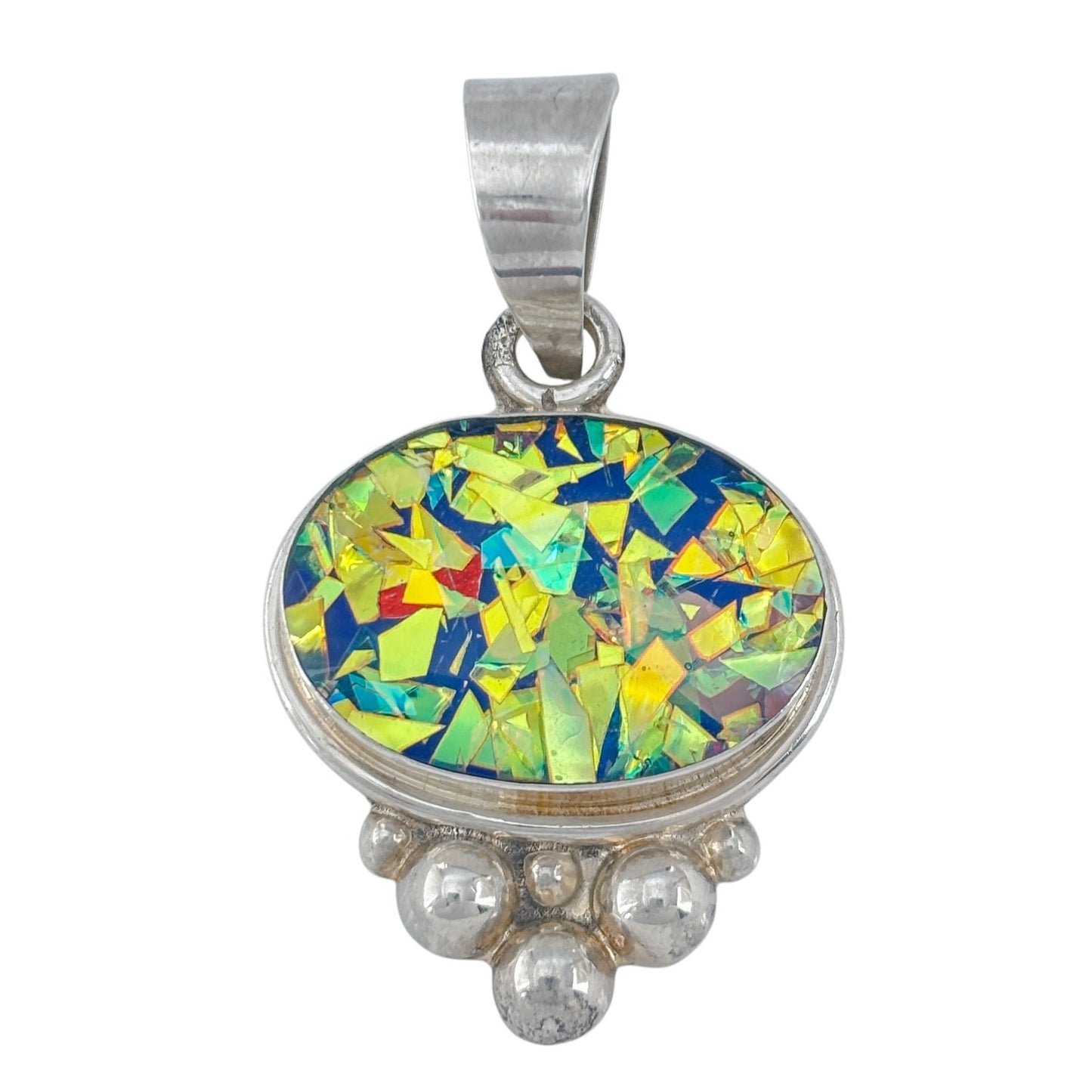 Vintage Sterling Silver 925 Iridescent Mosaic Pendant