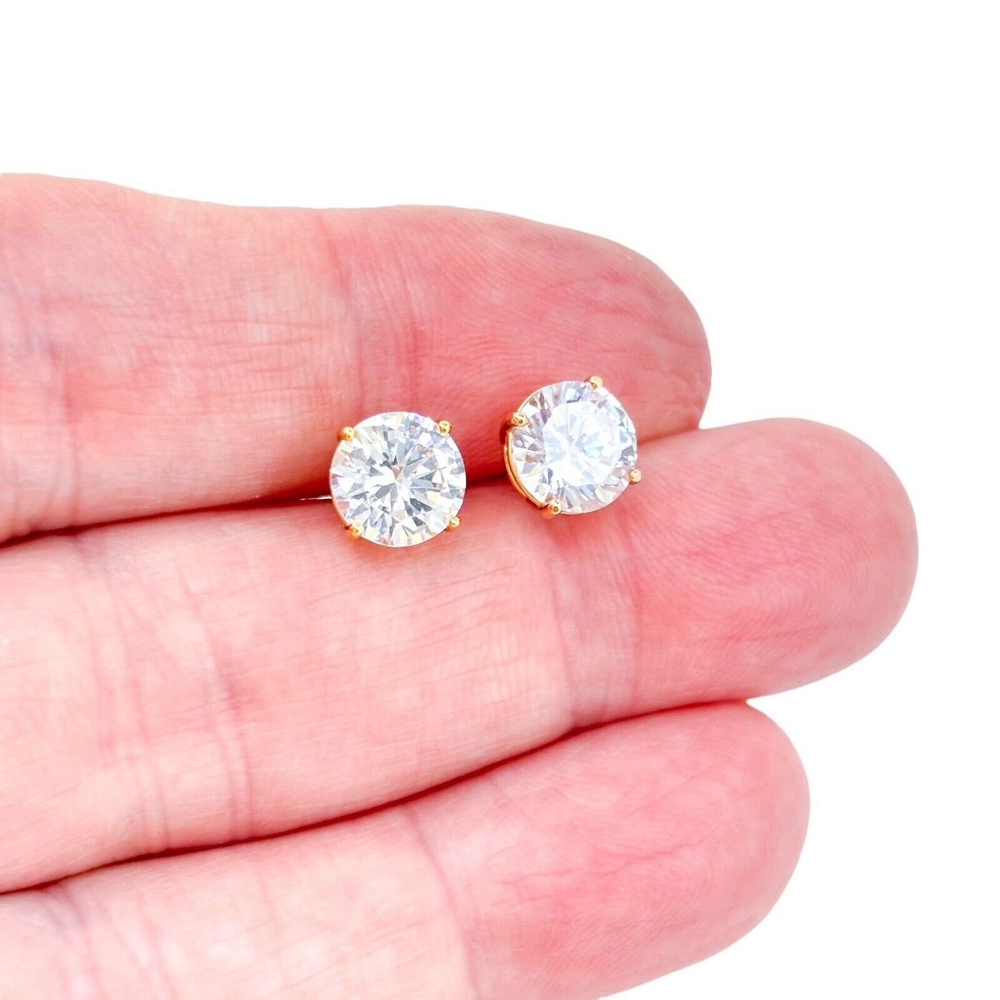 Vintage Gold-Tone Sterling Silver 925 Cubic Zirconia Stud Earrings