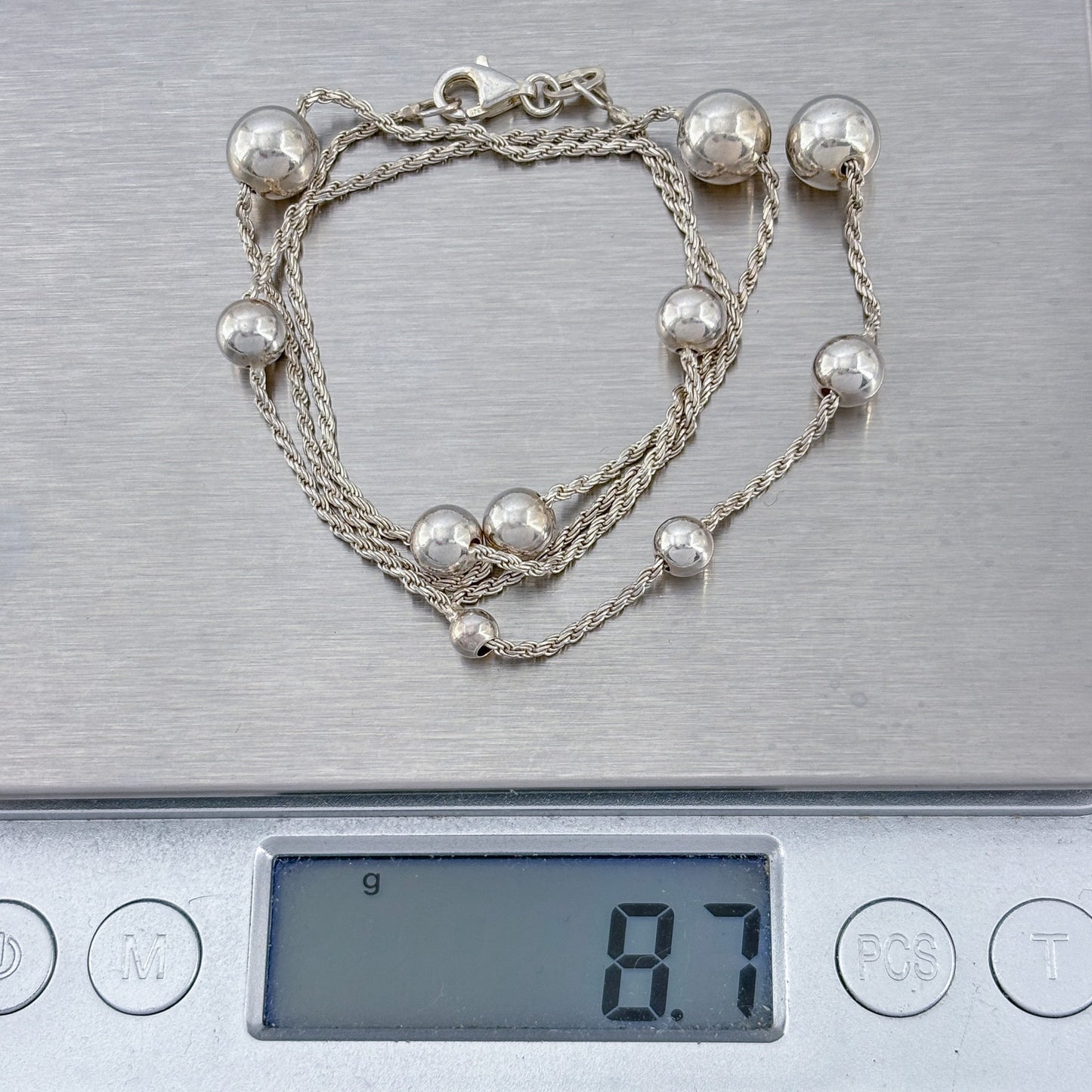 Vintage Sterling Silver 925 Bead Lariat Necklace 16"