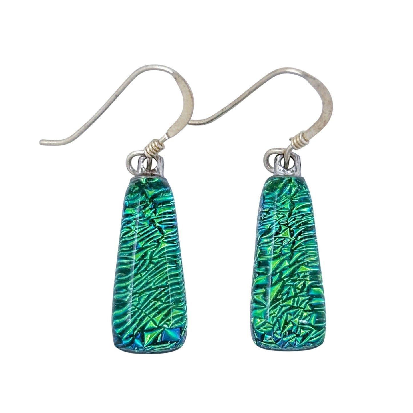 Vintage Sterling Silver 925 Dichroic Glass Dangle Earrings