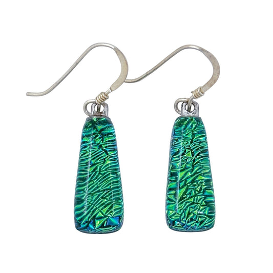 Vintage Sterling Silver 925 Dichroic Glass Dangle Earrings