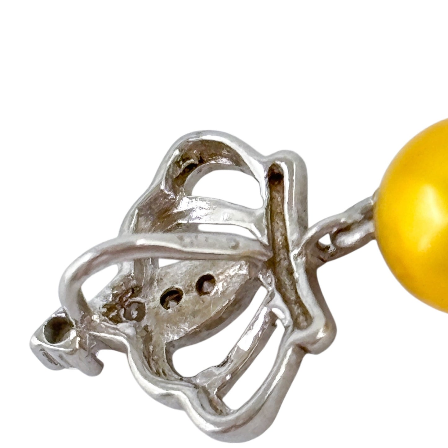 Vintage Sterling Silver 925 Yellow Pearl Dangle Cubic Zirconia Crown Pendant