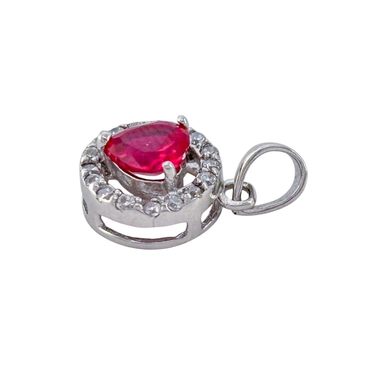 Vintage Sterling Silver 925 Lab Created Ruby Cubic Zirconia Heart Pendant