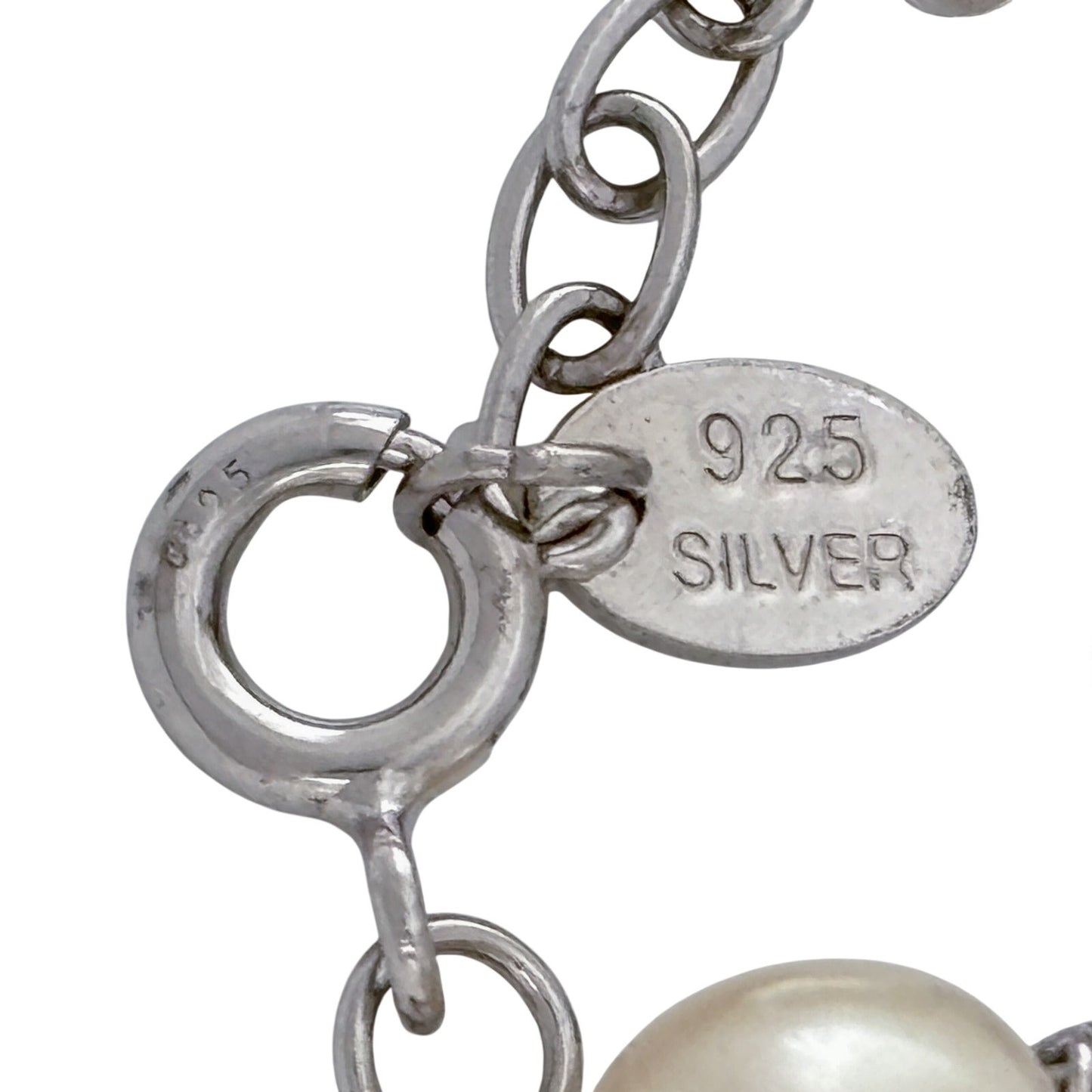 Vintage Sterling Silver 925 Pearl Charm Bracelet 6.5"-7.5"