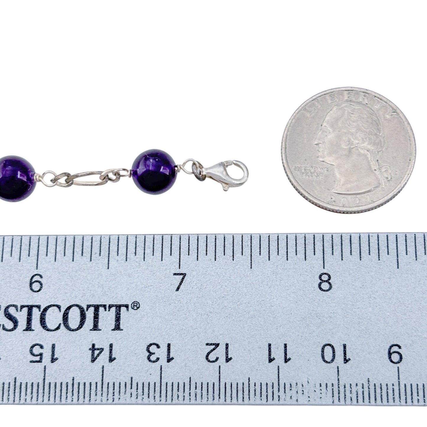 Vintage Sterling Silver 925 Amethyst Bead Bracelet 7.25"