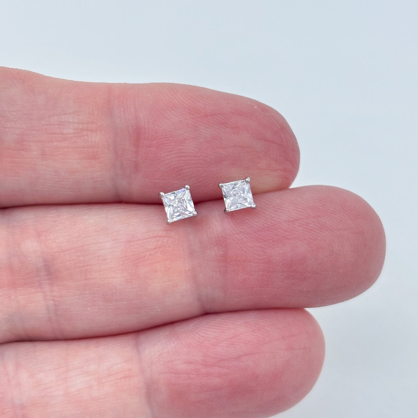 Vintage Sterling Silver 925 Cubic Zirconia Square Stud Earrings
