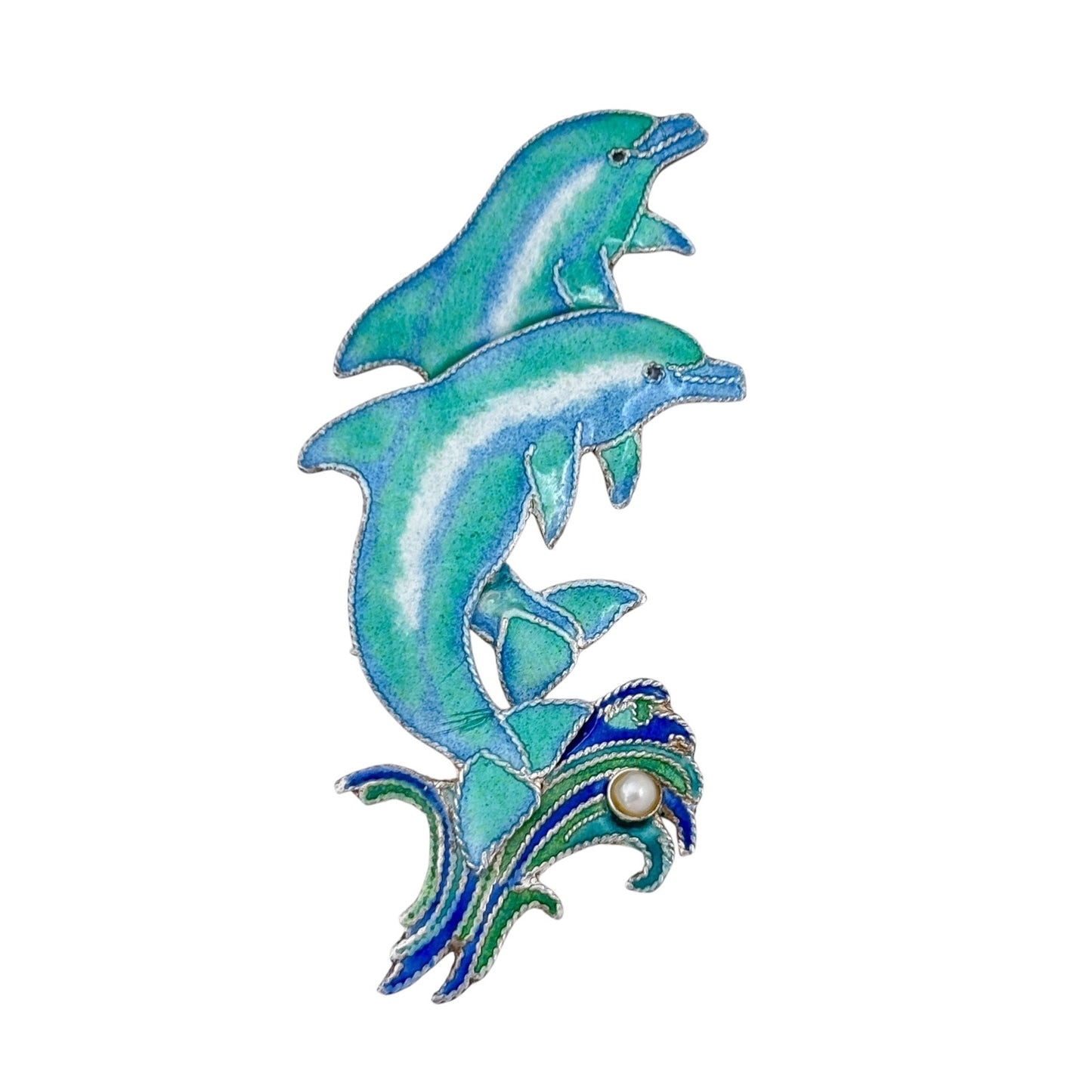 Vintage Sterling Silver 925 Dolphin Enamel Brooch
