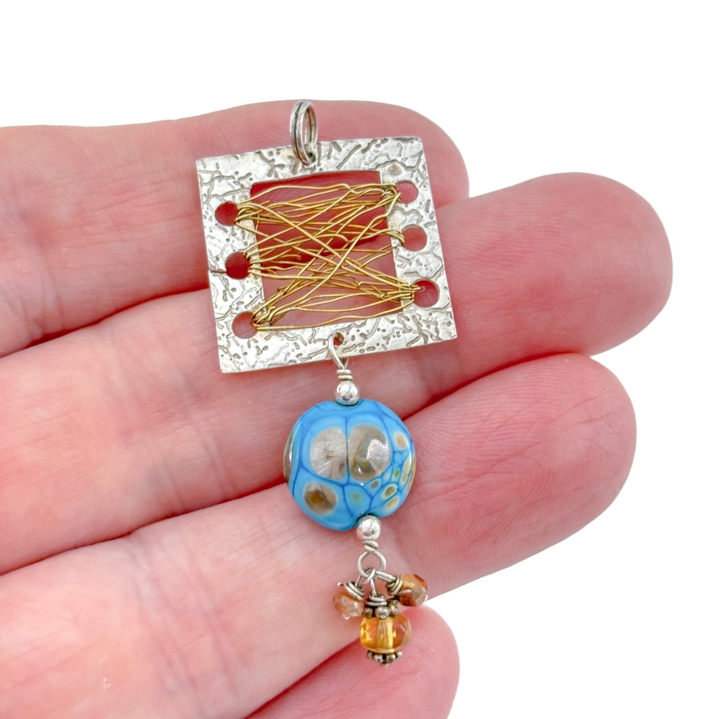 Vintage Sterling Silver 925 Blue Glass and Crystal Pendant