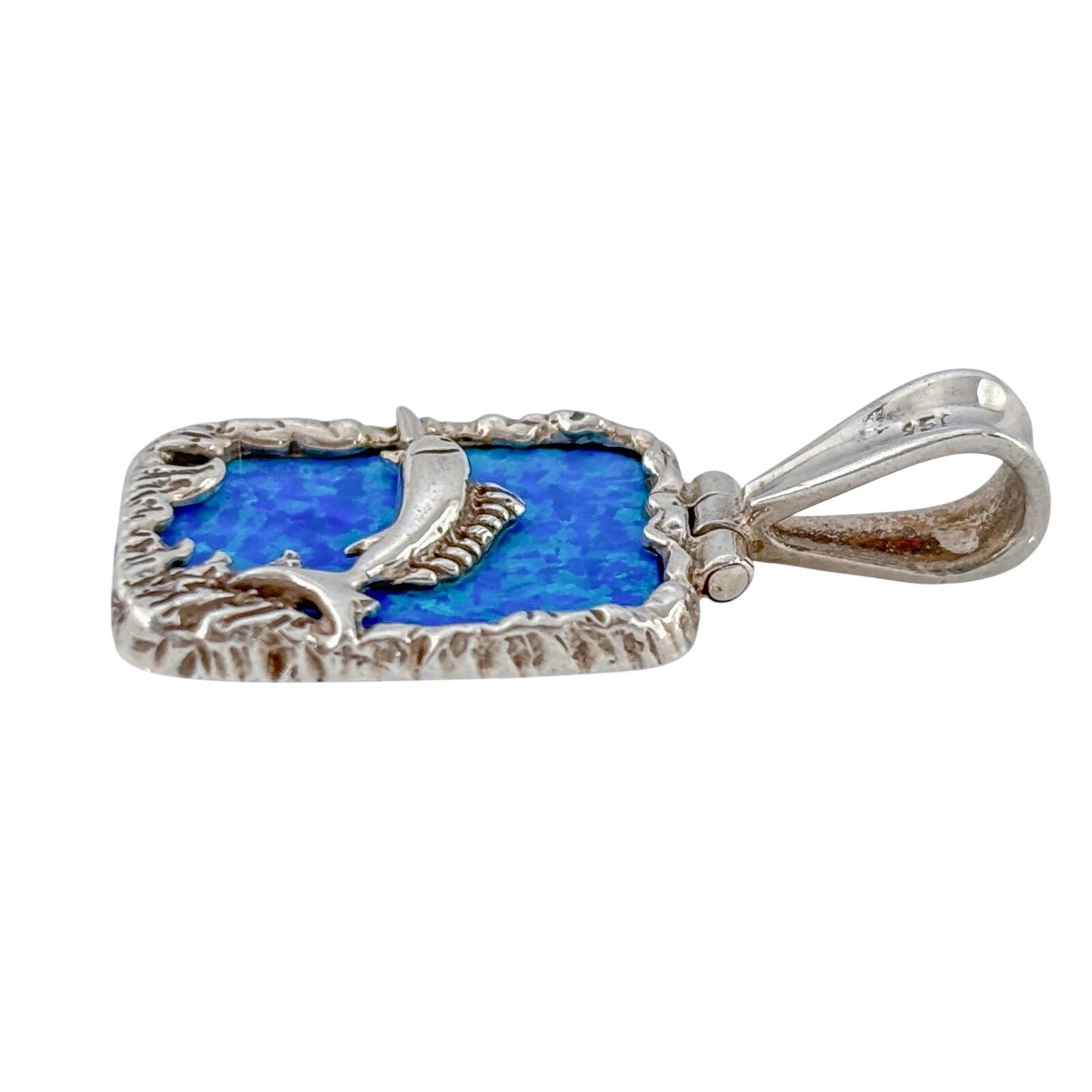 Vintage Sterling Silver 950 Reversible Blue Opal Swordfish Pendant