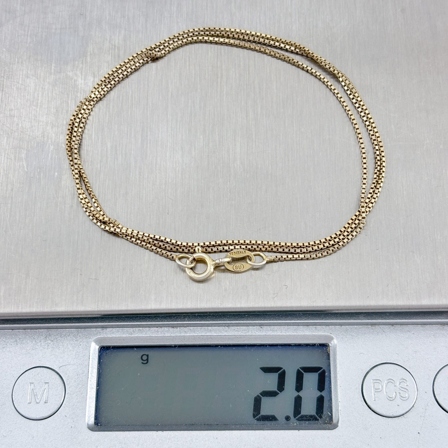 Vintage Italian Gold-Tone Sterling Silver 925 Box Chain Necklace 19"