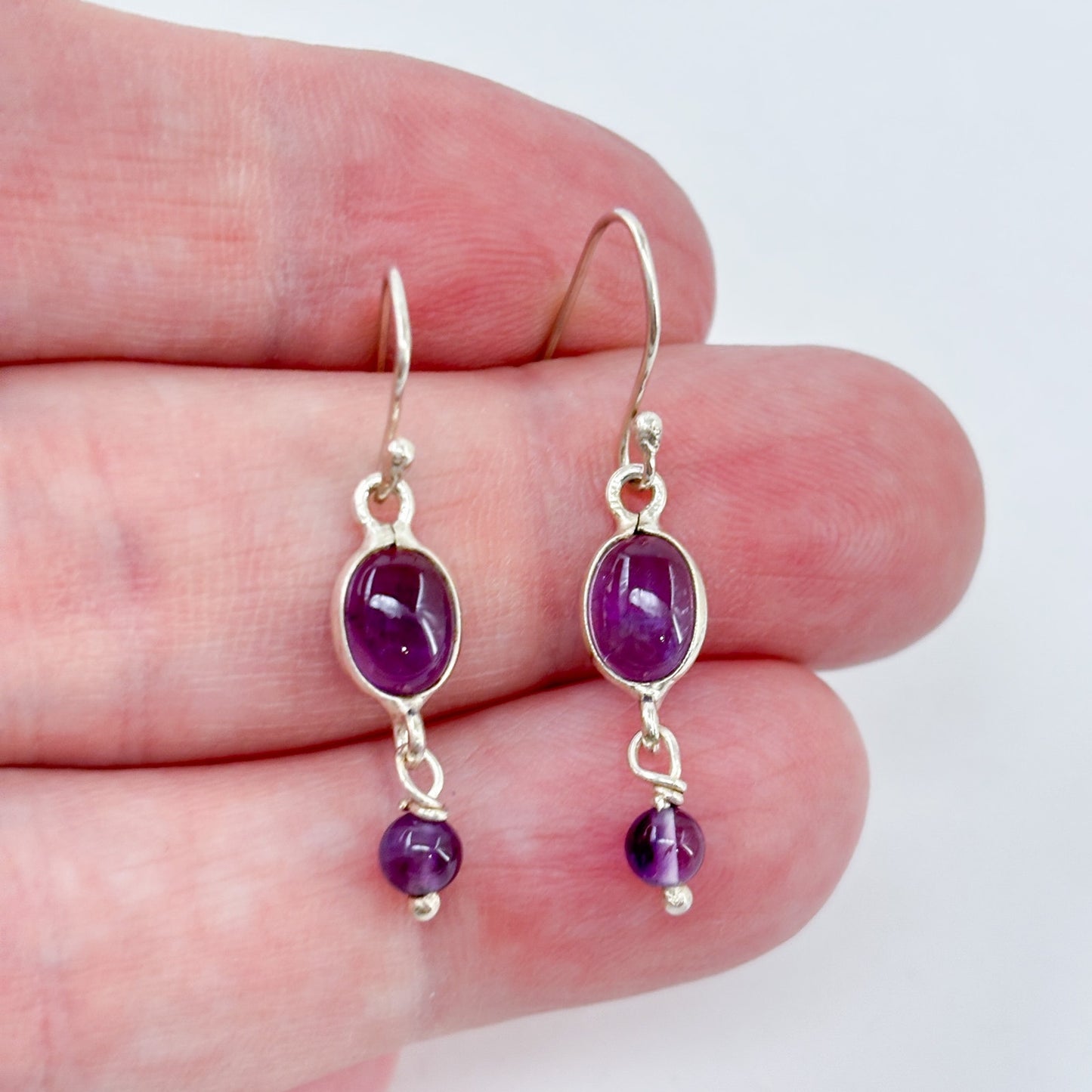 Estate Sterling Silver 925 Amethyst Dangle Earrings