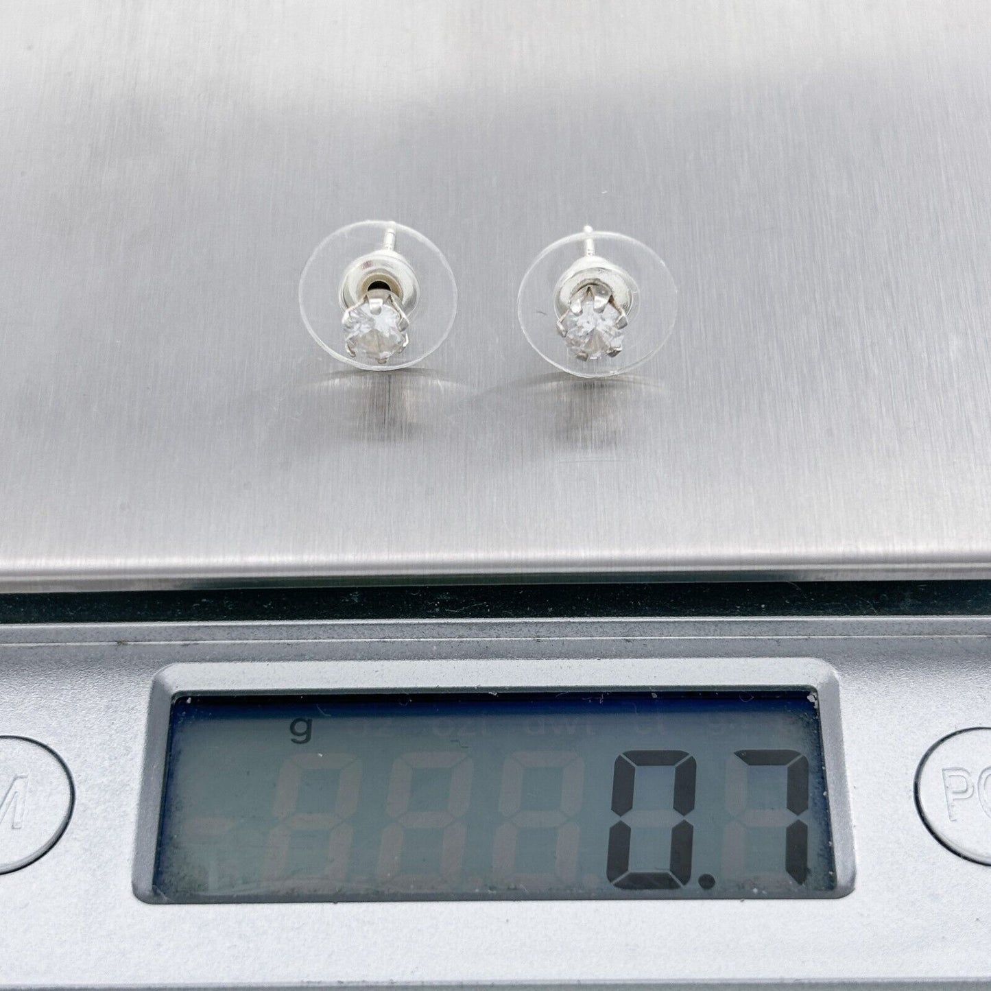 Vintage Sterling Silver 925 Round Cubic Zirconia Stud Earrings