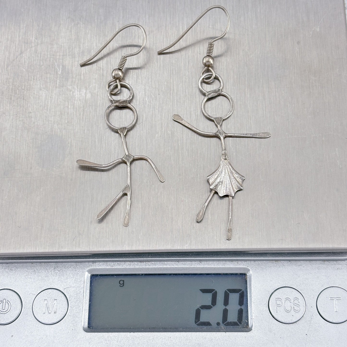 Vintage Sterling Silver 925 Stick Figure Dancing Man Woman Earrings
