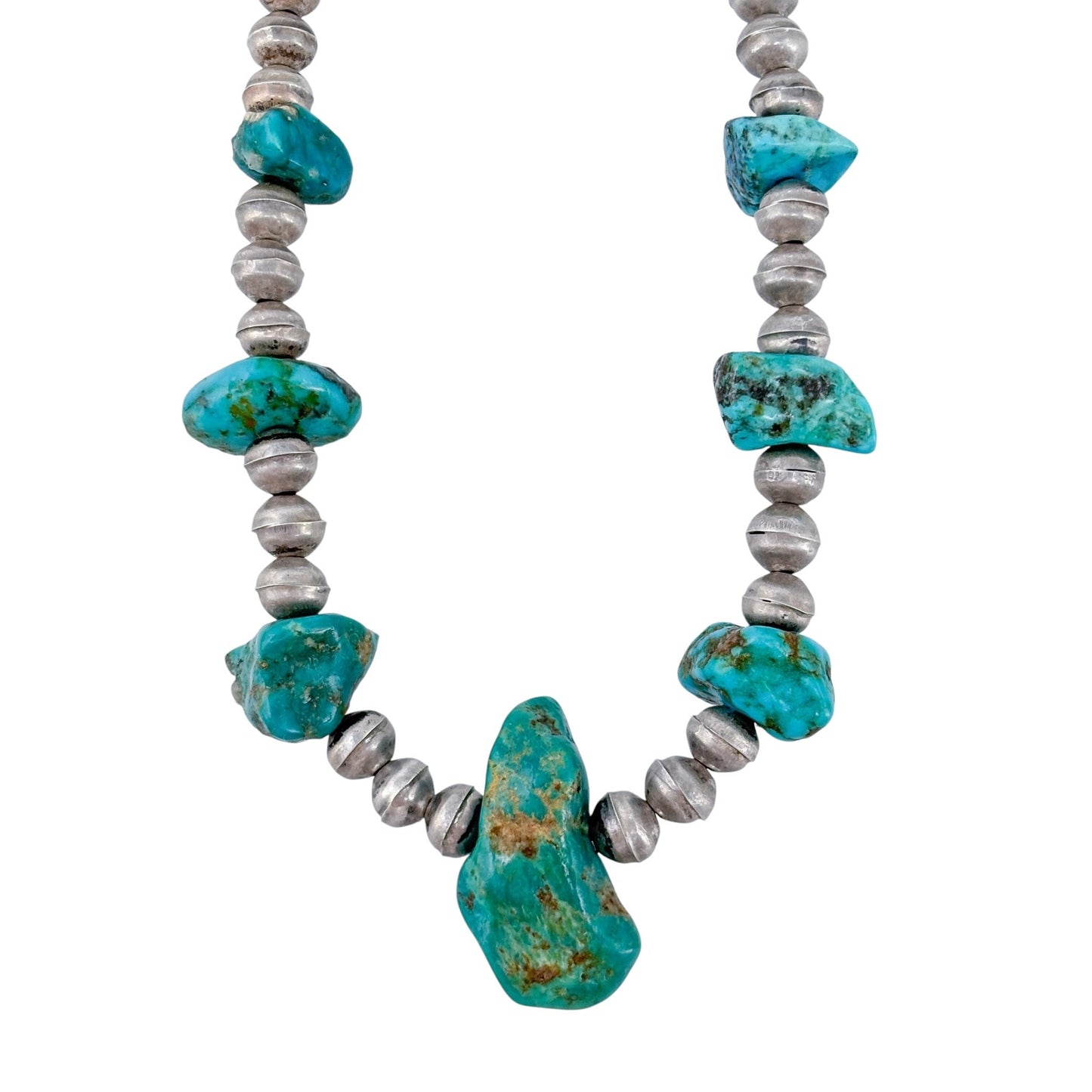 Southwest Sterling Silver 925 Navajo Pearl Turquoise Nugget Necklace 19"