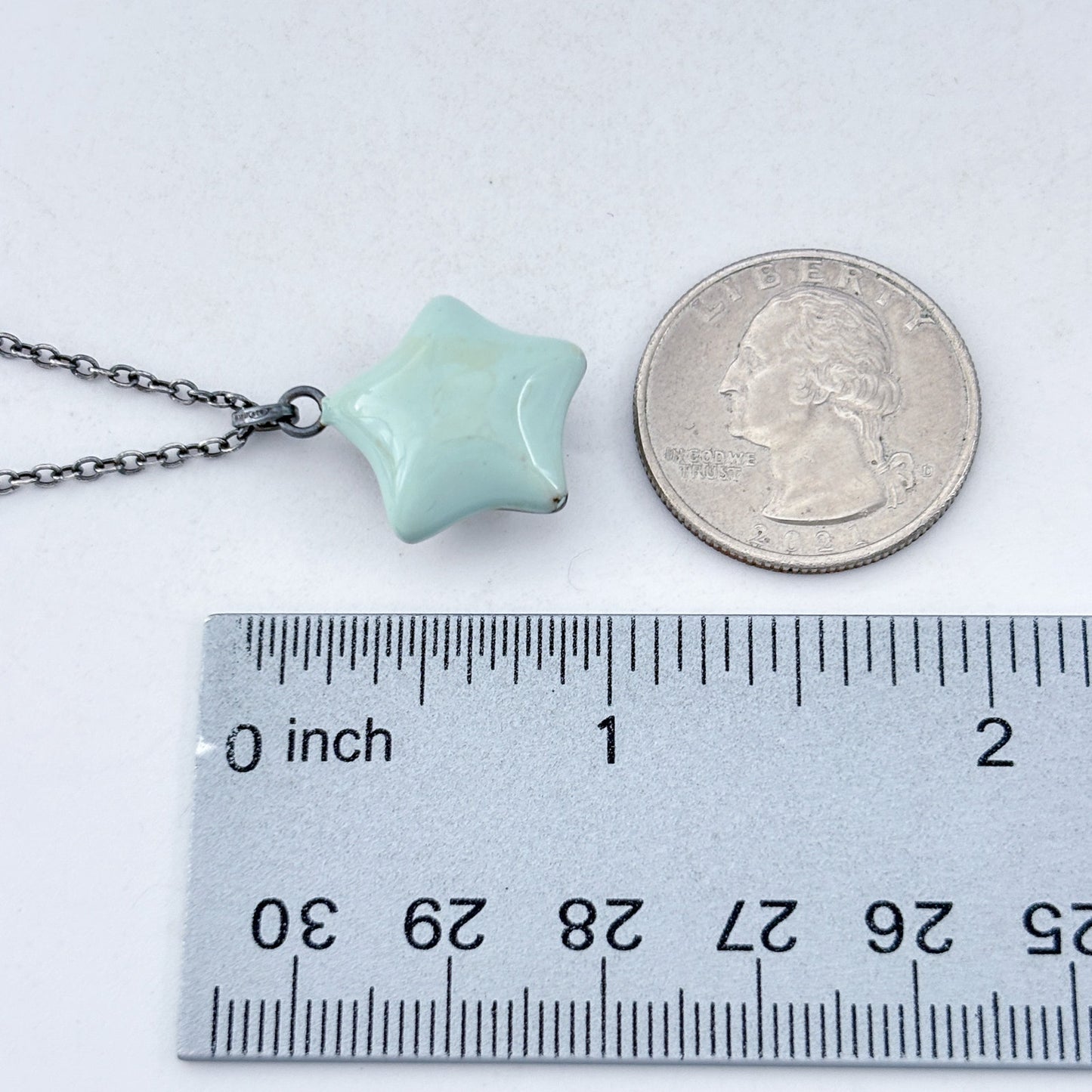 Vintage Sterling Silver 925 Blue Star Reversable Pendant Necklace 16"-18"