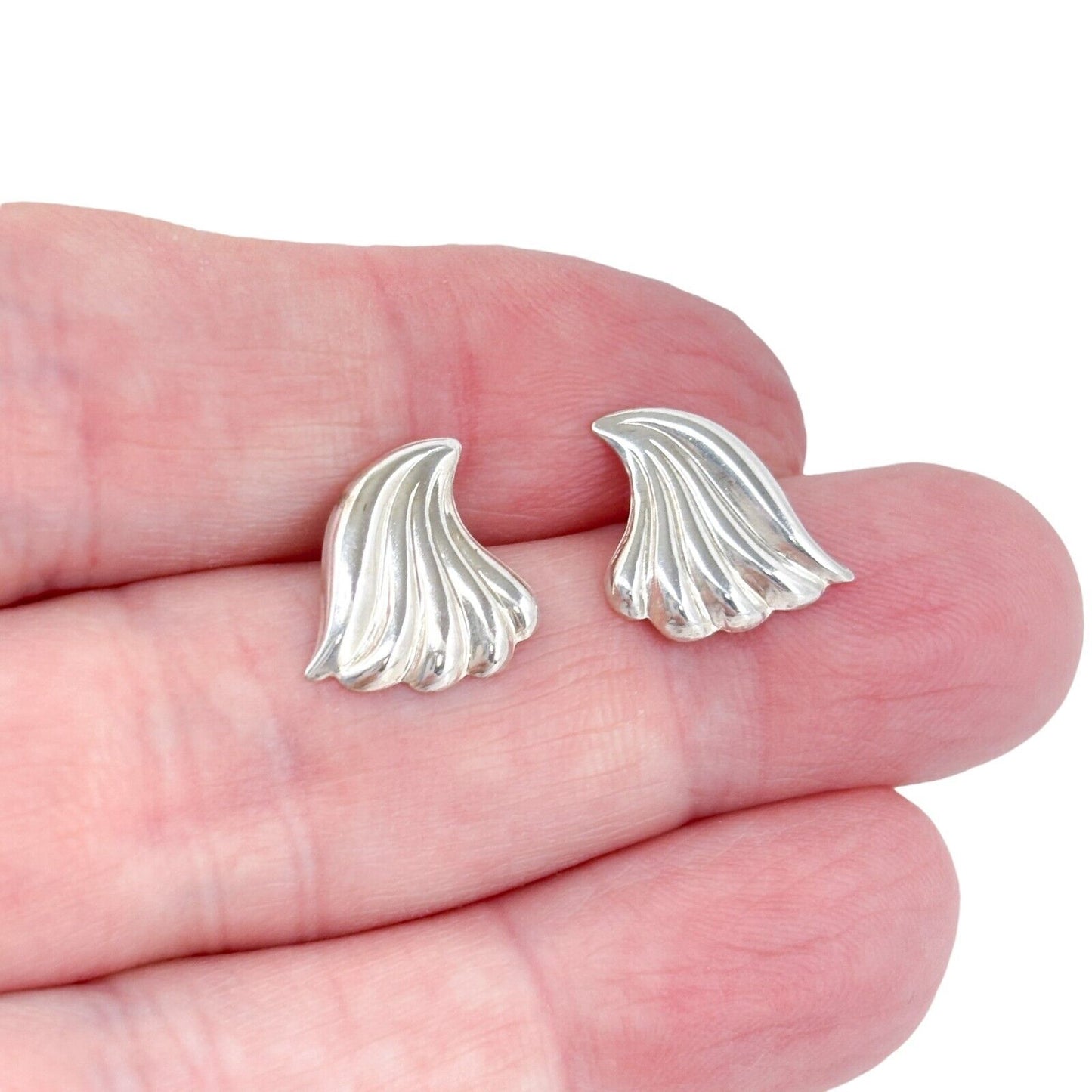 Vintage Sterling Silver 925 Winged Fan Stud Earrings