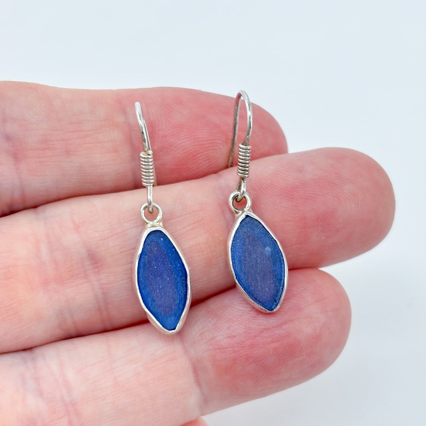 Estate Sterling Silver 925 Blue Glass Marquise Earrings