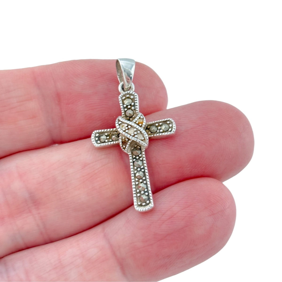 Vintage Sterling Silver 925 Marcasite Cross Pendant