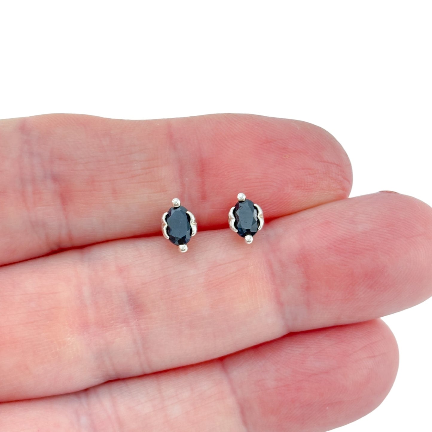 Vintage Sterling Silver 925 Sapphire Oval Stud Earrings