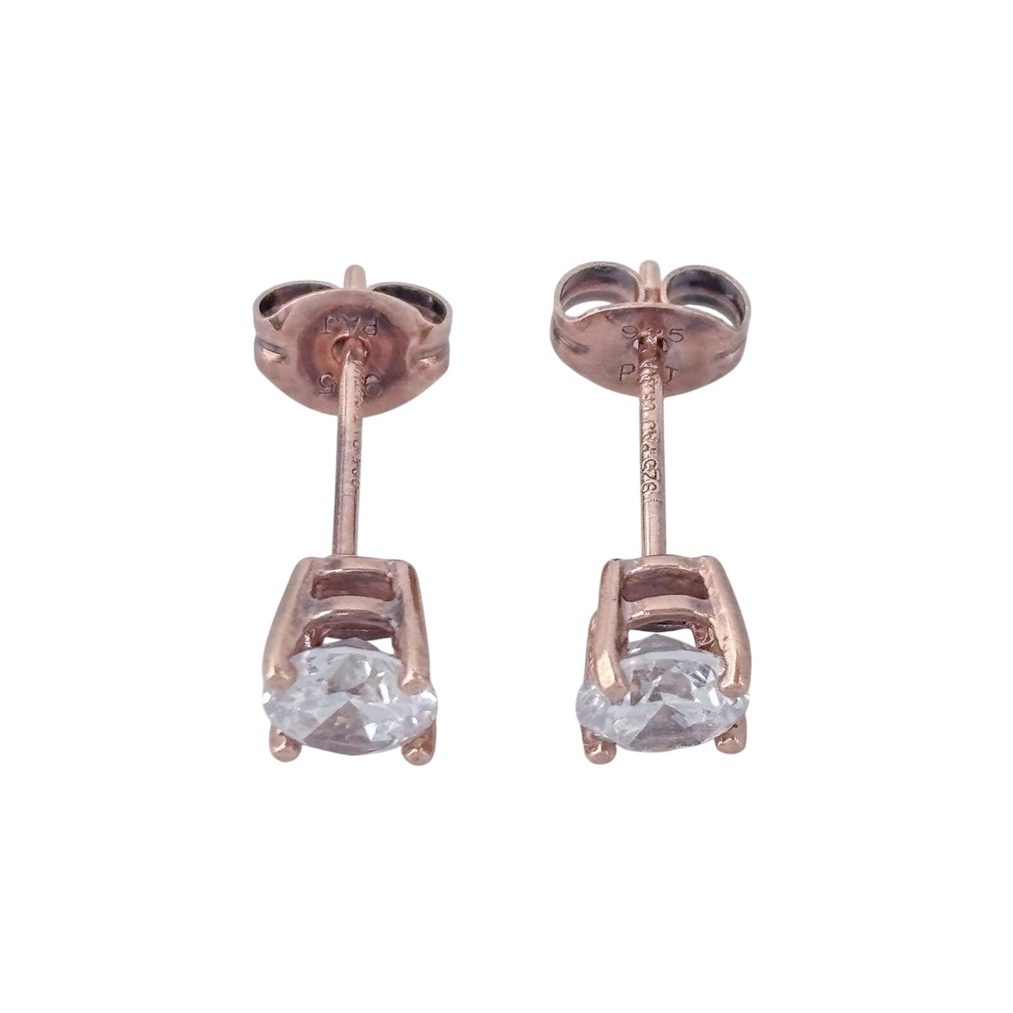 Vintage Rose Gold-Tone Sterling Silver 925 Cubic Zirconia Stud Earrings