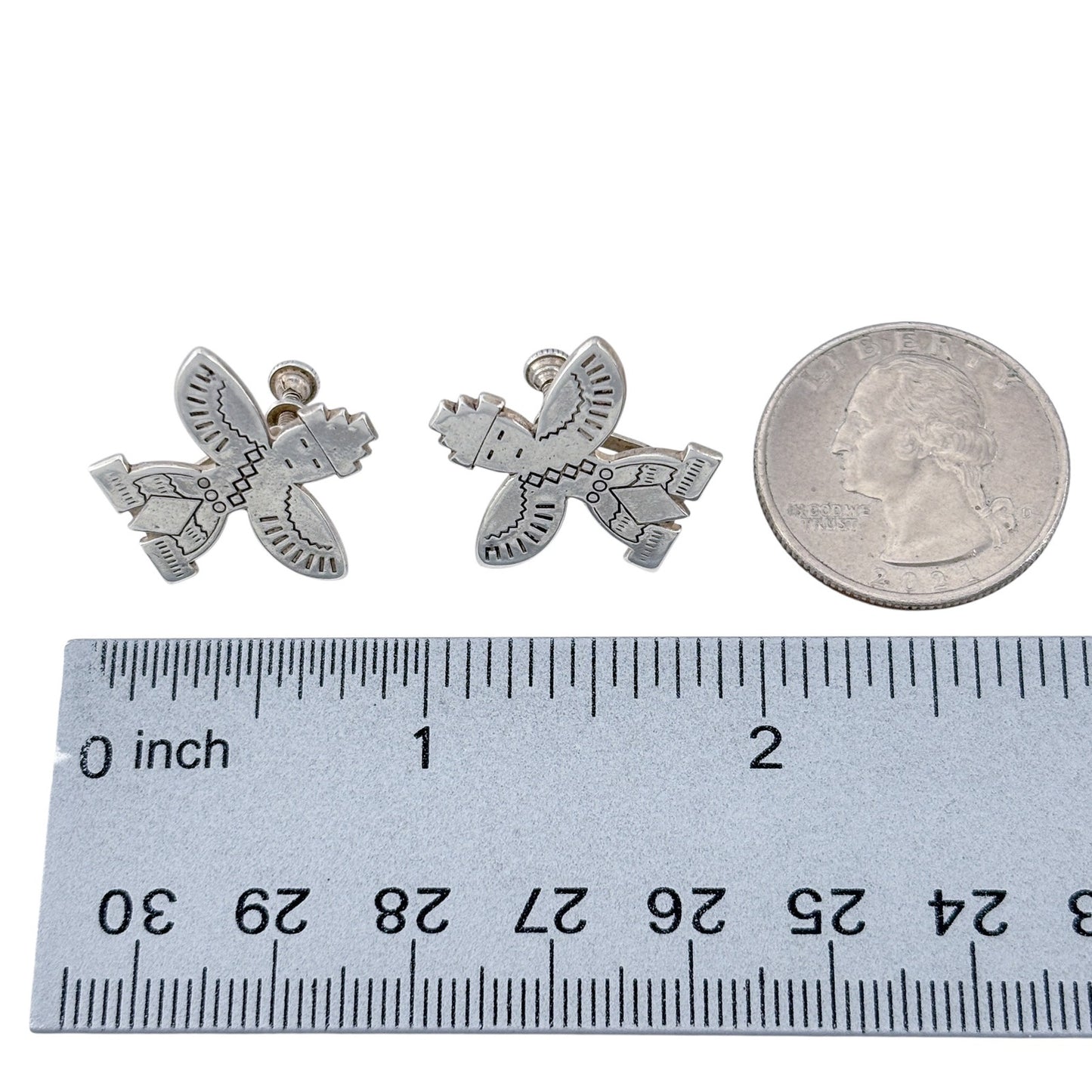 Vintage Sterling Silver 925 Zuni Knifewing Screwback Earrings