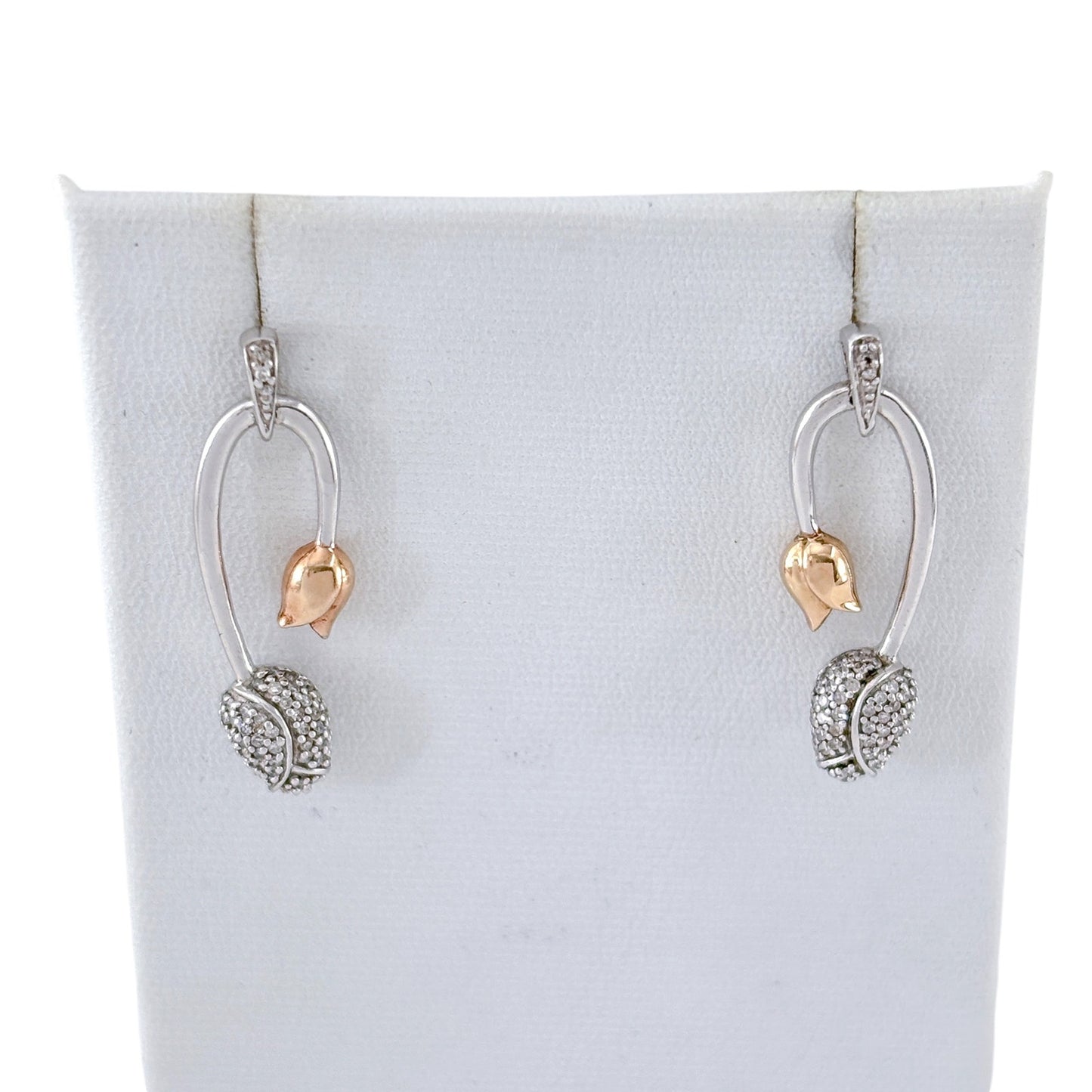Vintage Sterling Silver 925 Diamond 0.30ctw Tulip Earrings