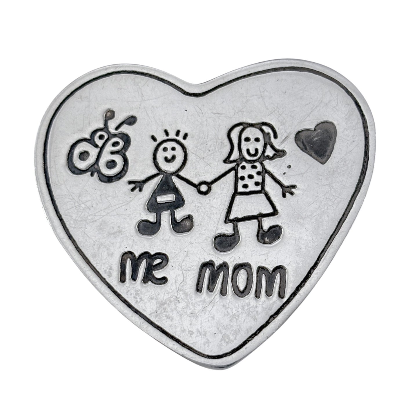 Vintage Mexico EFS Sterling Silver 925 Mommy and Child Heart Pin Brooch