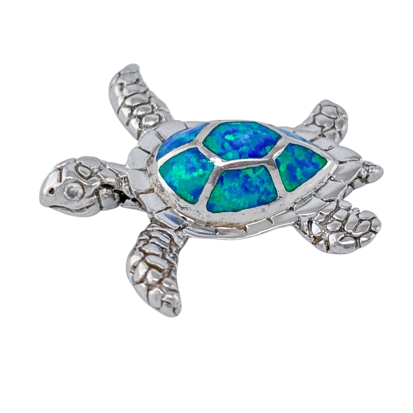 Vintage Sterling Silver 925 Opal Inlay Sea Turtle Pendant