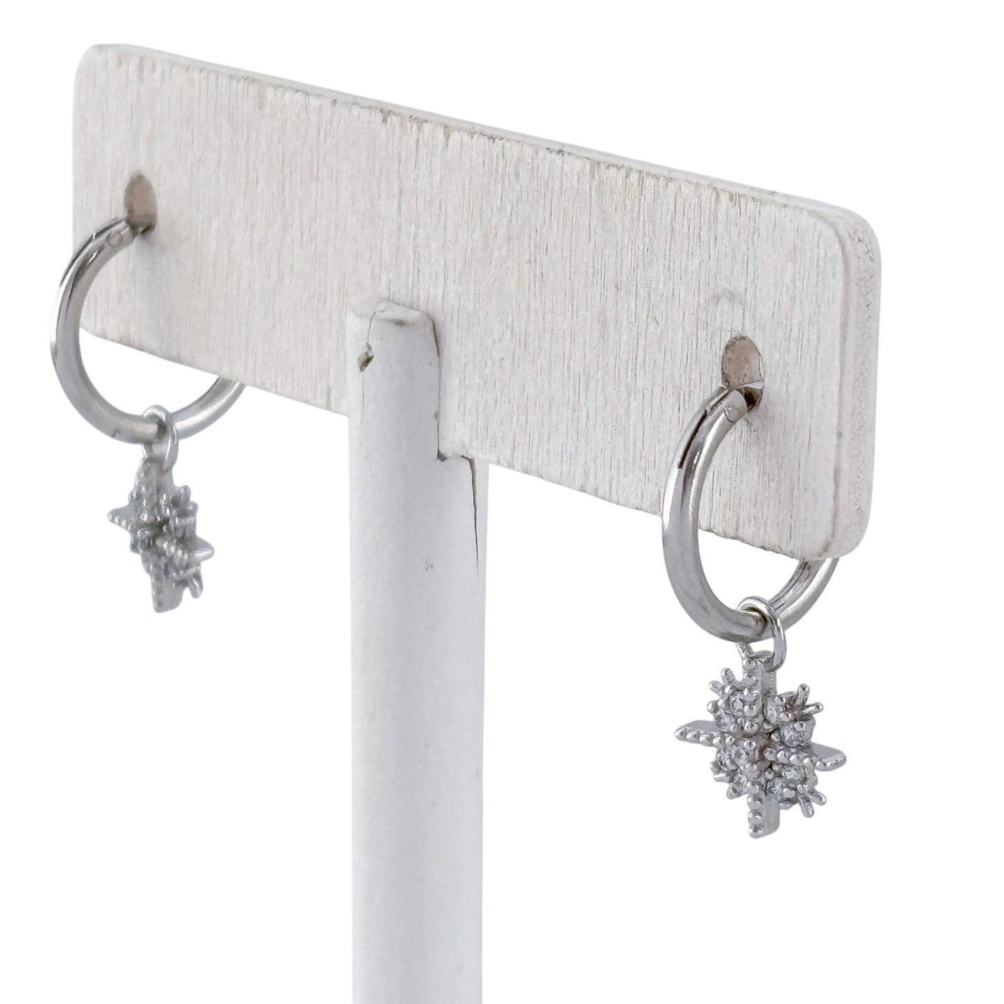 Vintage Sterling Silver 925 Cubic Zirconia Snowflake Hoop Earrings