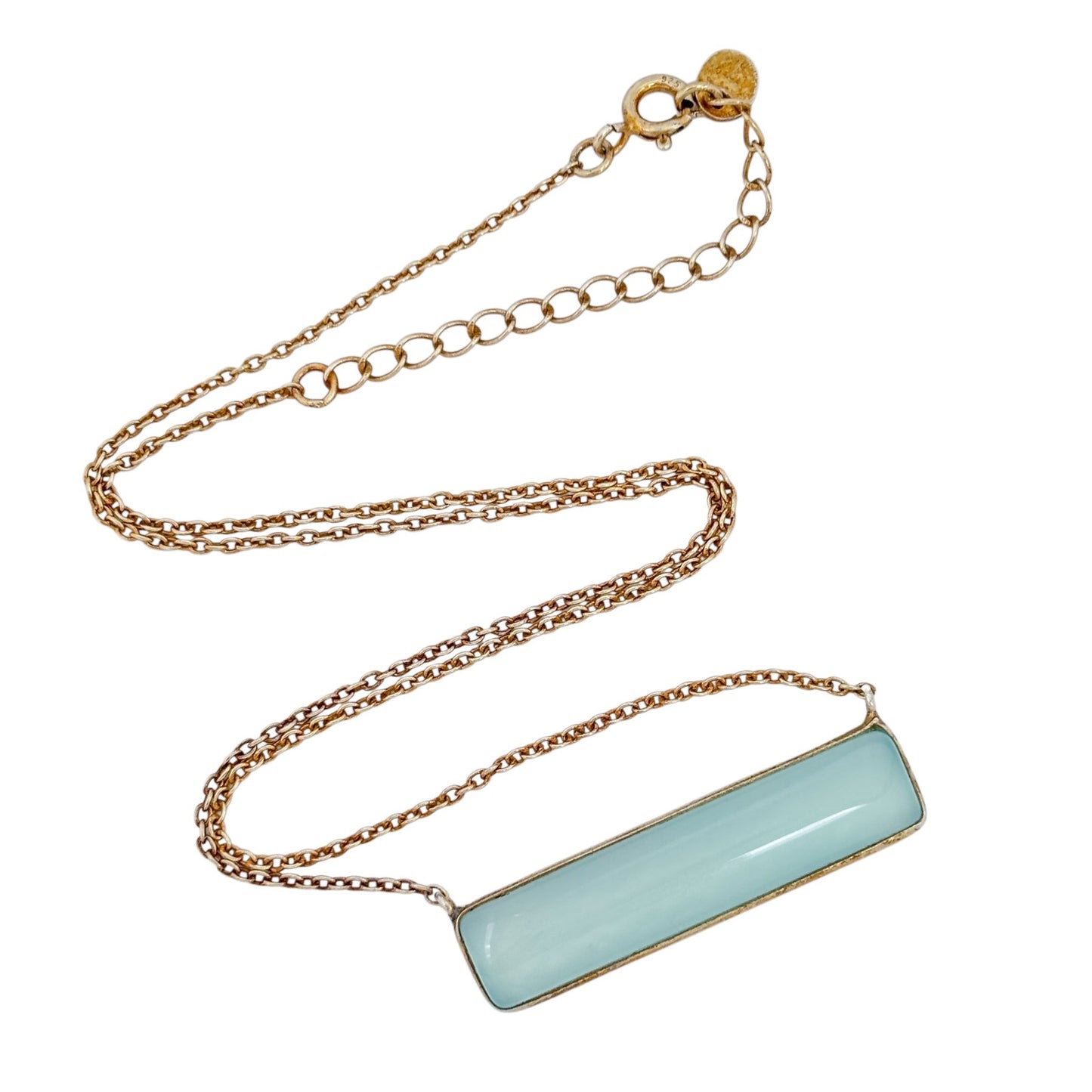Vintage Sterling Silver 925 Ocean Blue Chalcedony Bar Necklace 16"-18"