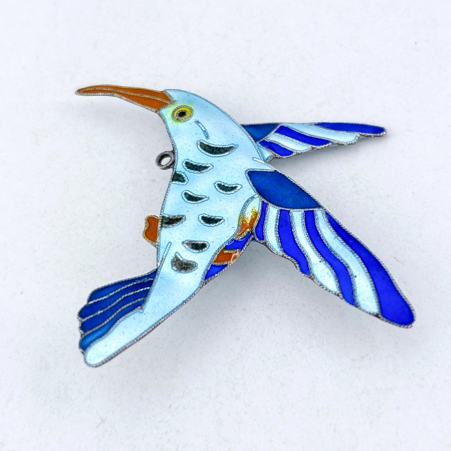 Vintage Sterling Silver 925 Hummingbird Enamel Brooch