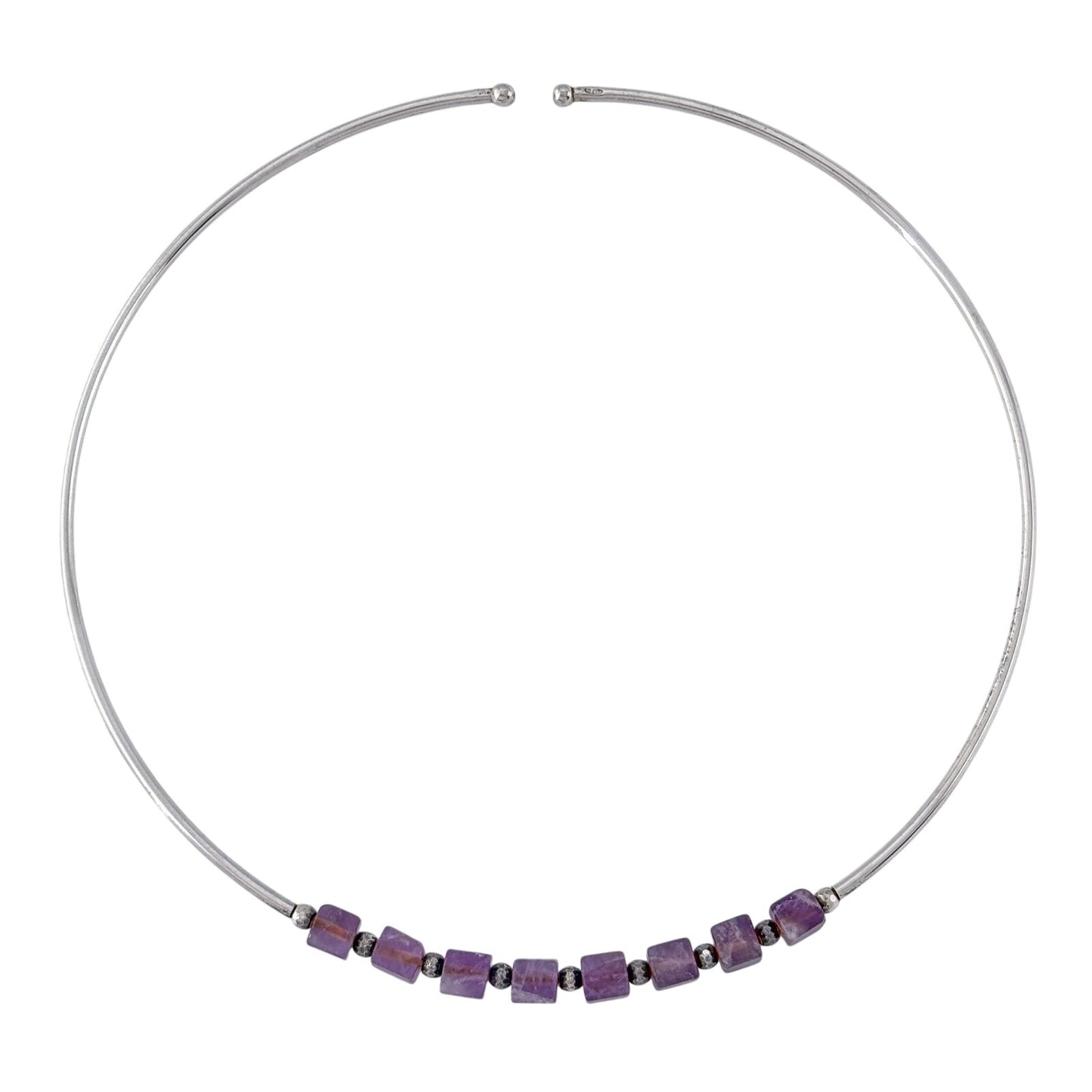 Vintage Sterling Silver Amethyst Bead Choker Necklace 15"