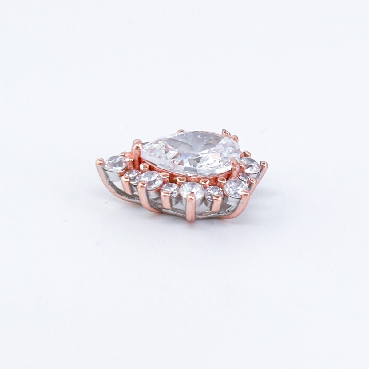 Vintage Sterling Silver 925 Rose Gold-Tone Pear Cubic Zirconia Pendant