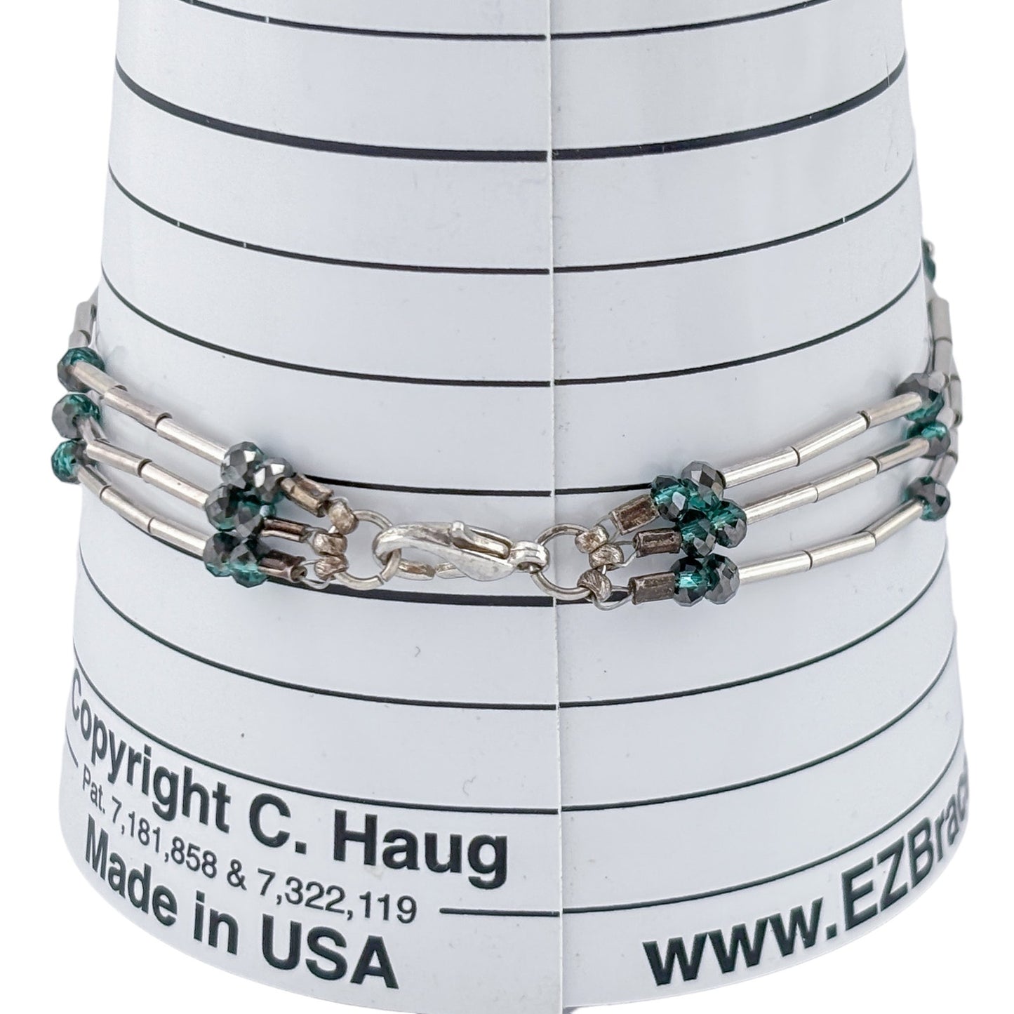 Vintage Sterling Silver 925 Multi Strand Green Crystal Bracelet 8"