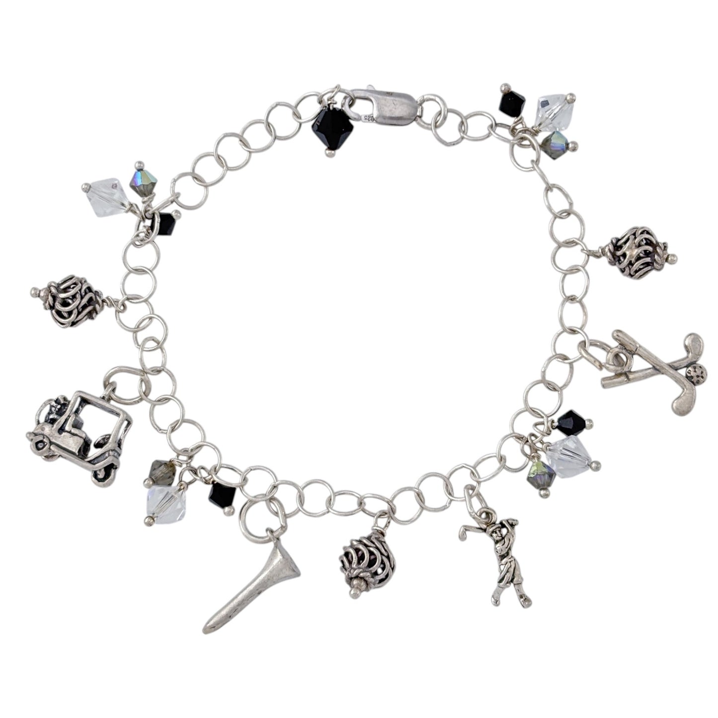 Vintage Sterling Silver 925 Golf Charm Bracelet 6.5-7.5"