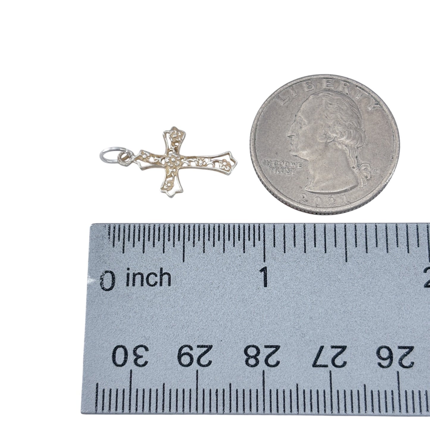 Vintage Sterling Silver 925 Floral Cross Pendant