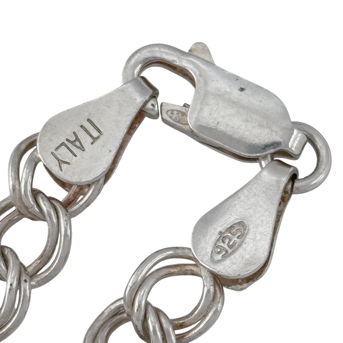 Vintage Sterling Silver 925 Italian Curb Double Link Chain Charm Bracelet 8"