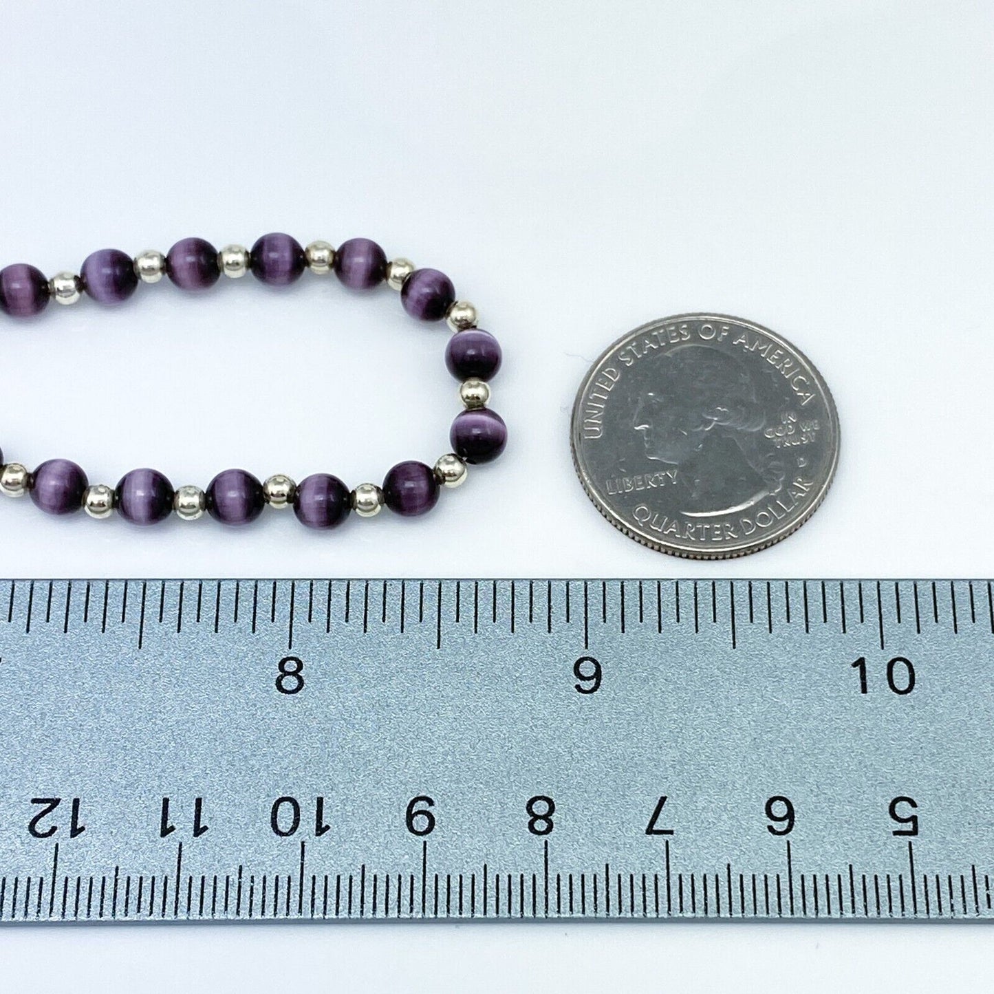 Vintage Sterling Silver 925 Purple Cat’s Eye Necklace 16-17.5"