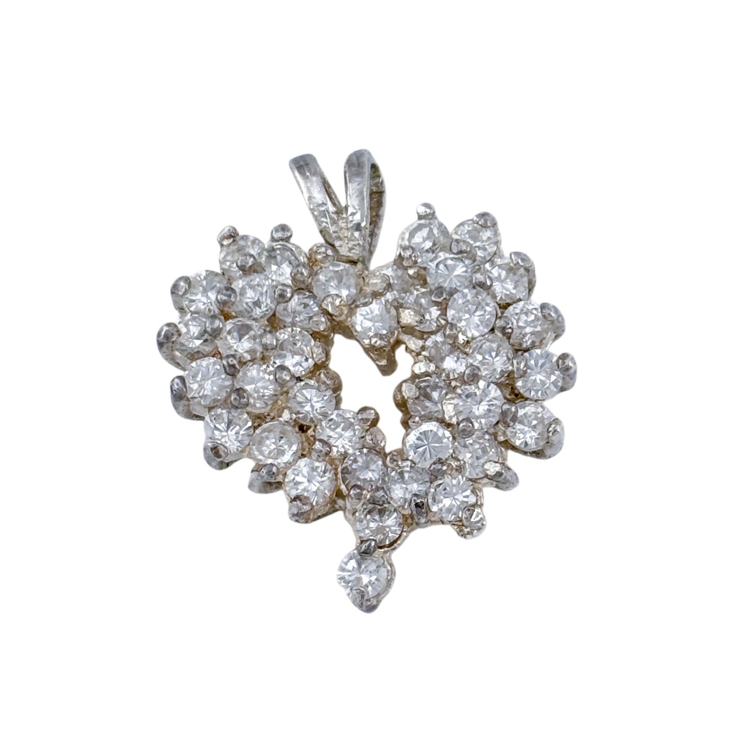 Vintage Sterling Silver 925 Cubic Zirconia Heart Pendant