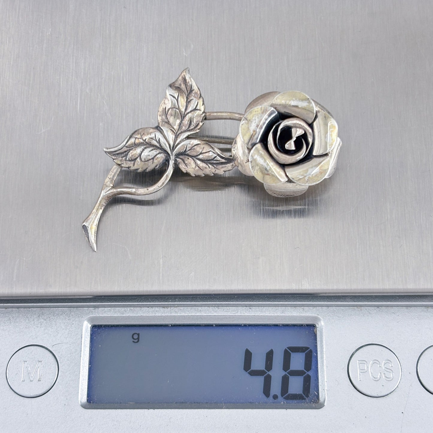 Vintage Sterling Silver 925 Rose Flower Brooch