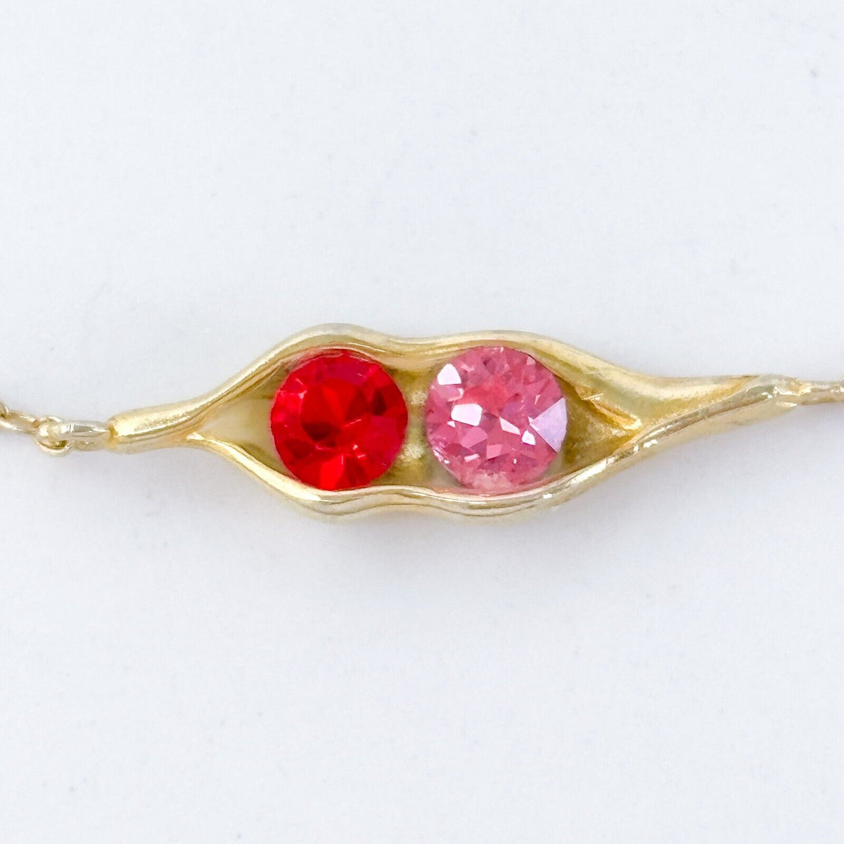 Sterling Silver Gold-Tone Pea Pod Pink Red Cubic Zirconia Bracelet 7.25"-8.25"