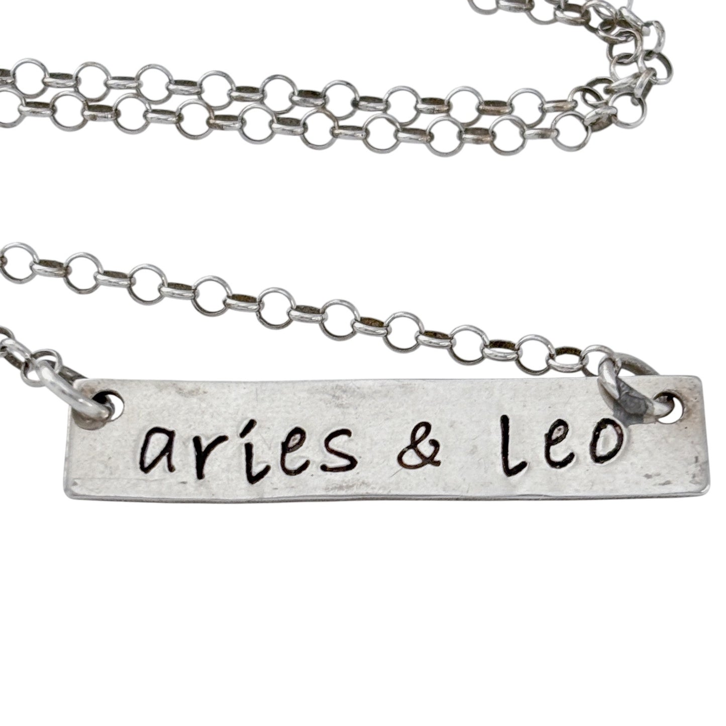 Vintage Sterling Silver 925 “Aries & Leo” Bar Necklace 17.5"