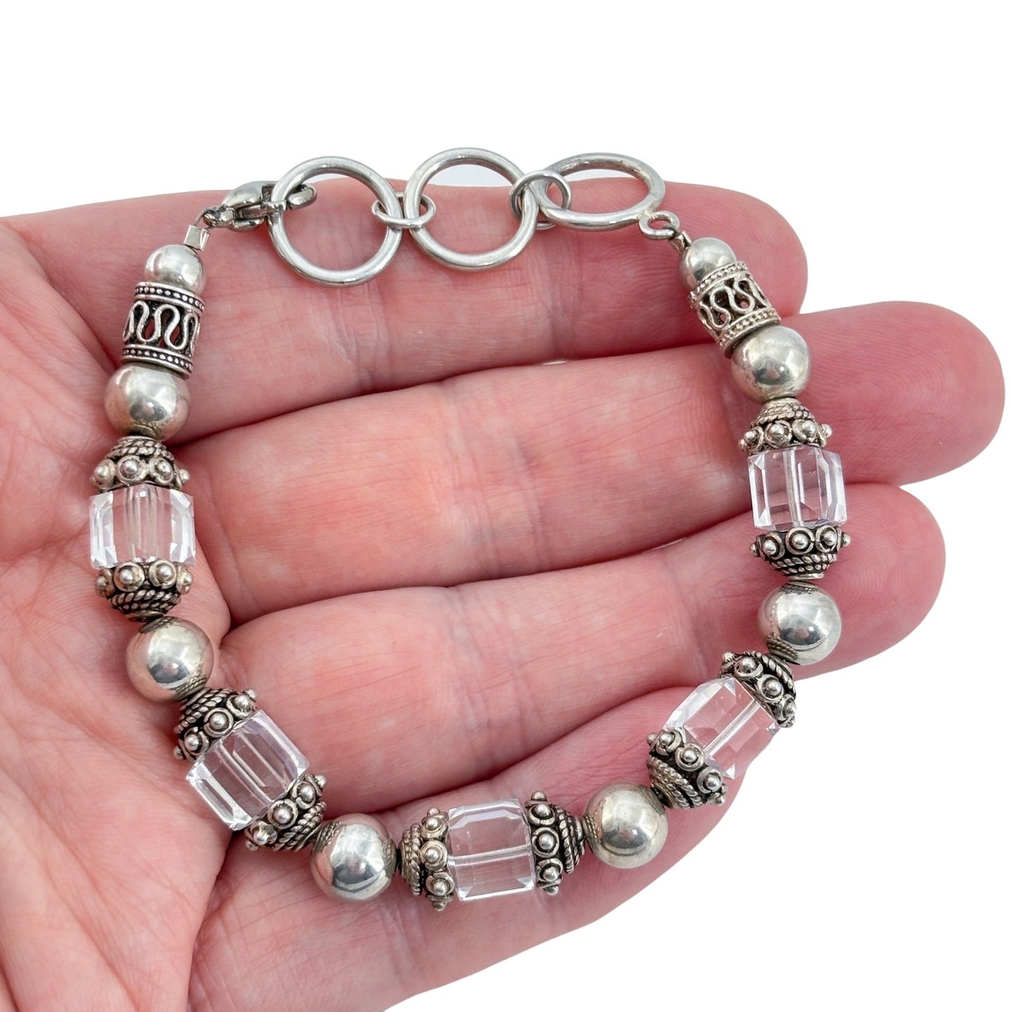 Vintage Sterling Silver 925 Clear Crystal Beaded Bracelet 7", 7.5", 8"