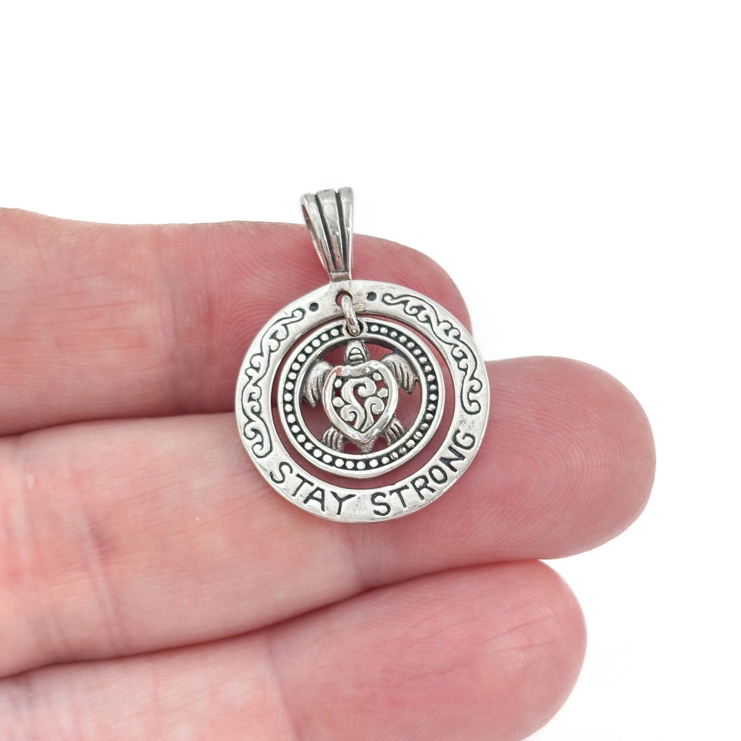 Vintage Sterling Silver 925 Turtle Stay Strong Pendant