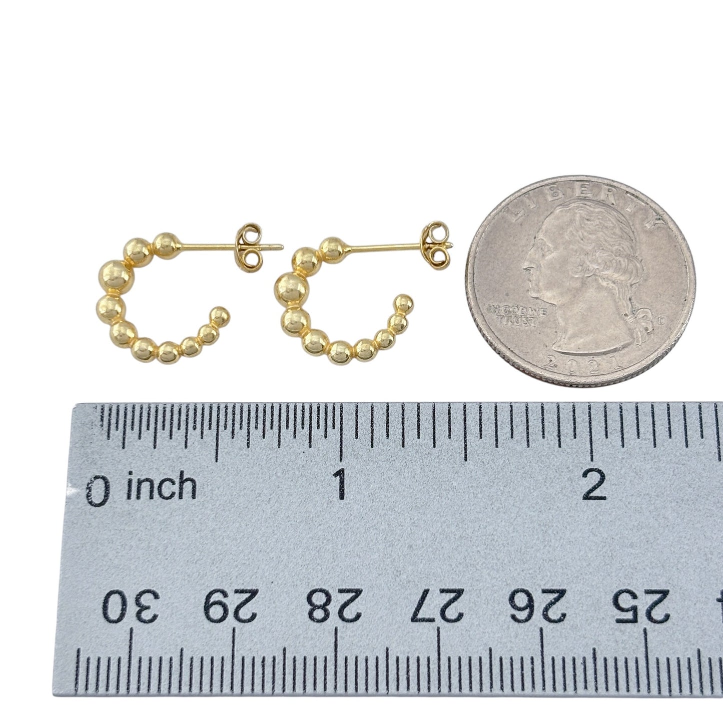 Vintage Gold-Tone Sterling Silver 925 Beaded Hoop Earrings