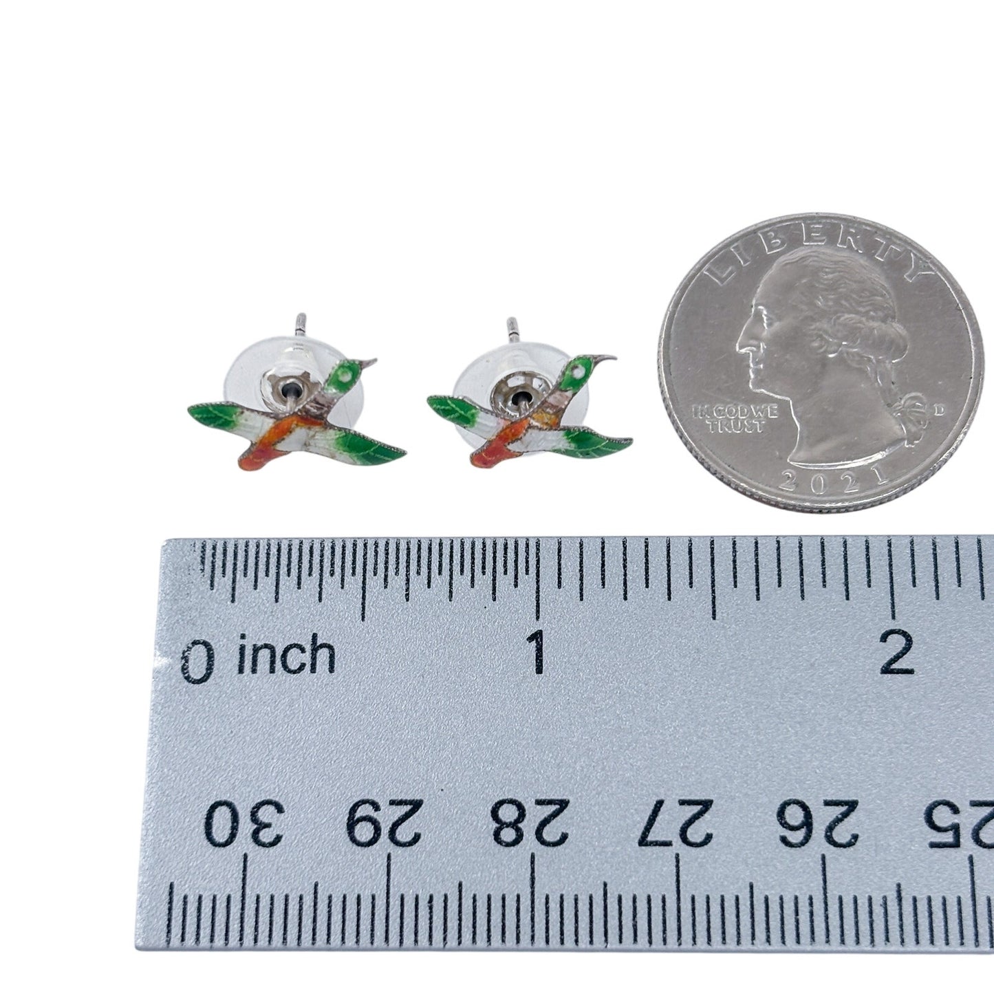 Vintage Sterling Silver 925 Flying Duck Enamel Stud Earrings