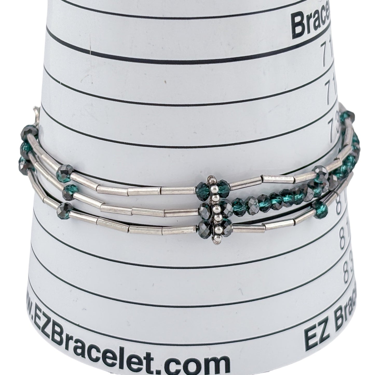 Vintage Sterling Silver 925 Multi Strand Green Crystal Bracelet 8"